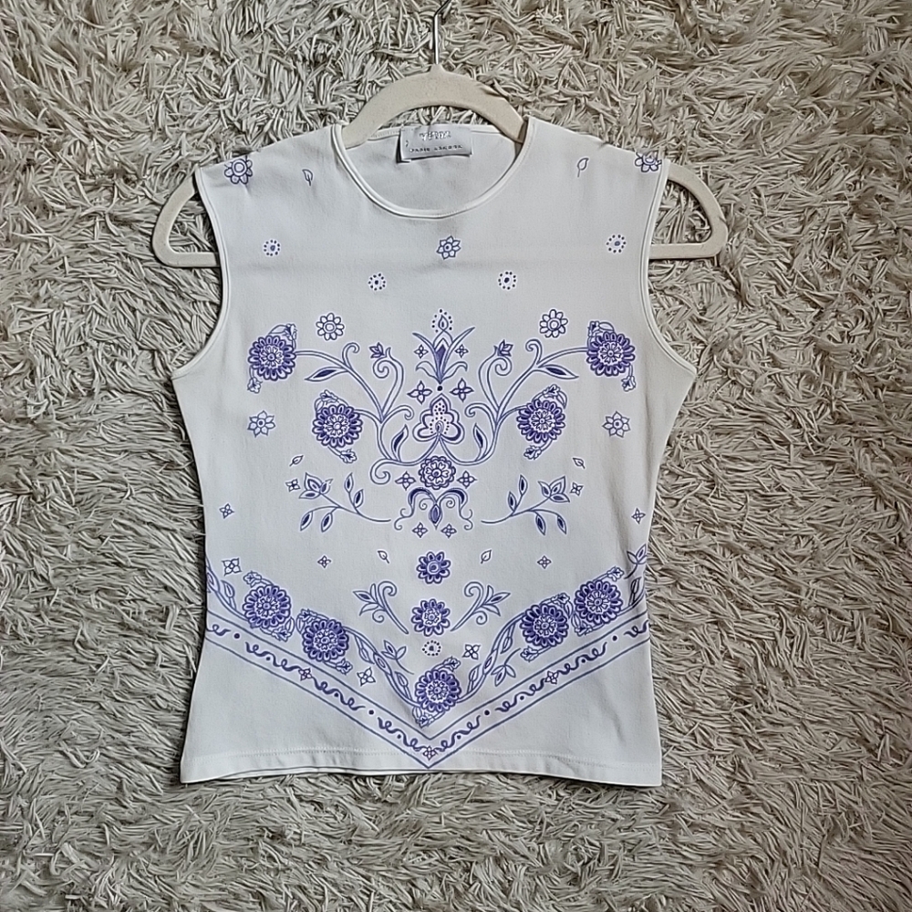TFNC Paris London Y2K Style White Stretchy Sleeveless Tank Top Glittery Purple